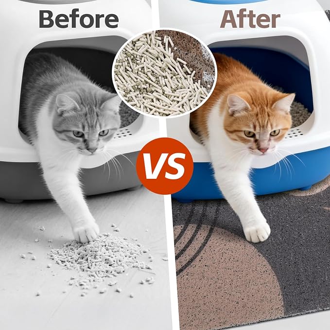 Cat Litter Mat Litter Trapping Mat, 40"x30" Waterproof Urine Proof Litter Box Mat Catcher Mat Non-Slip Washable for Kitty Kitten, Black