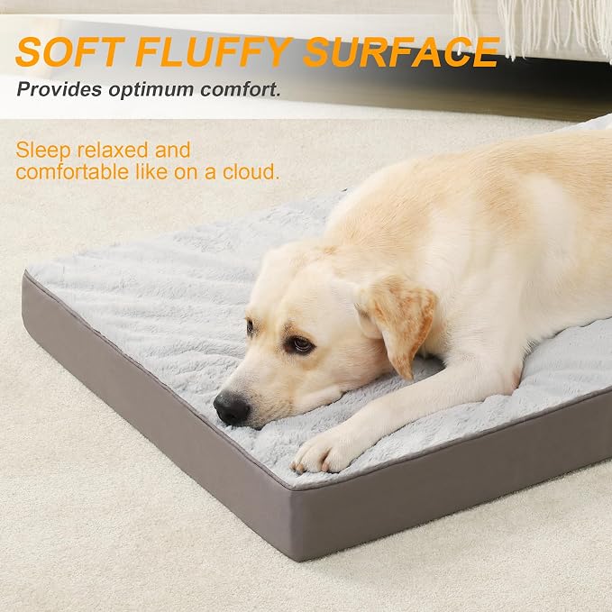 KSIIA Orthopedic Dog Bed for Extra Large Dogs with Waterproof, Grey, 53x36 | Deluxe Soft Plush Dog Crate Bed, Washable Pet Mat with Removable Cover & Egg Crate Foam for Extra Large Dogs Sleeping