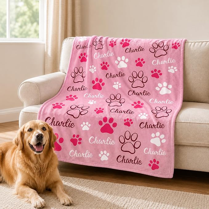 Personalized Dog Blanket, Customized Pet Blankets with Name Picture, Throw Blanket for Small Medium Large Dog Puppy Cat