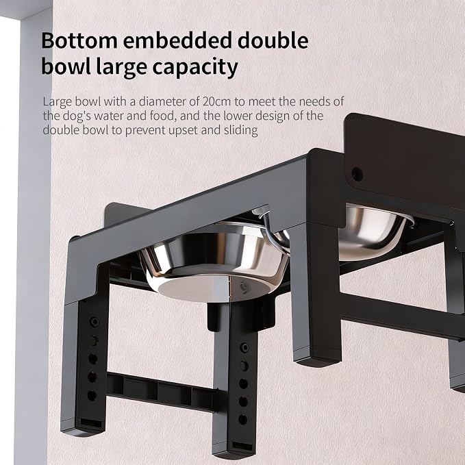 Elevated Dog Bowls with Stainless Steel Slow Feeder Bowl for Medium and Large Dogs, Spill-Proof Tiltable Dog Feeder with 2 Bowls, 6-Height Adjustable Raised Dog Bowl Stand