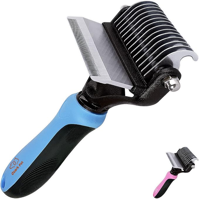 Grooming Brush for Dog/Cat with 2 Sided Grooming Brush for De-Shedding, De-Matting Reduces Shedding up to 95%, Great Short to Long Hair (Blue, Large)