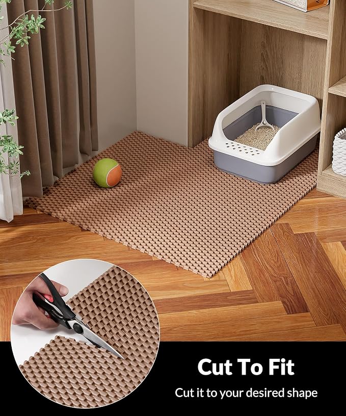 Cooyes Cat Litter Mat - Cut to Fit Any Place, 23"x17" Litter Trapping Mat for Litter Box, Easy to Clean, Waterproof & Non-Slip Kitty Pad, Scatter Control to Protect The Floor (Khaki)