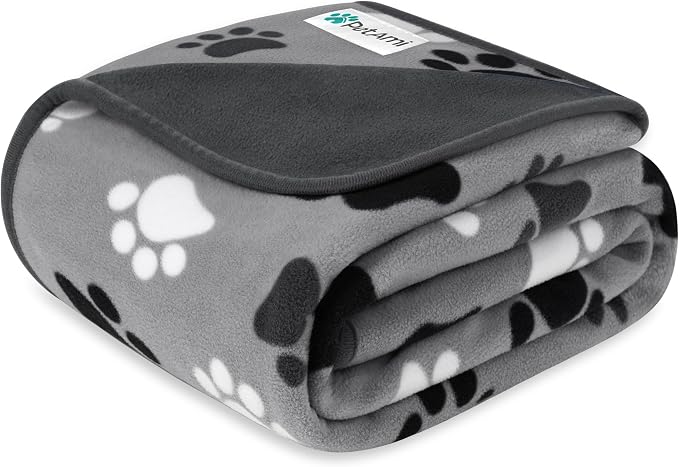 PetAmi Waterproof Dog Blanket for Couch, Pee Proof Reversible Cat Blanket for Sofa Bed Furniture Protector, Soft Fleece Washable Pet Throw for Dogs Cats Puppies Kittens, 40x60 Paw Print Gray