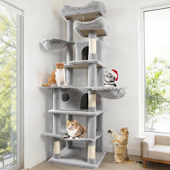 68 Inches Multi-Level Heavy Duty Large and Tall Cat Tree Tower for Indoor Cats/Removable Pad/Cat Condo/Sisal Scratching Posts/Hammock/Cat Activity Center/Wide Base