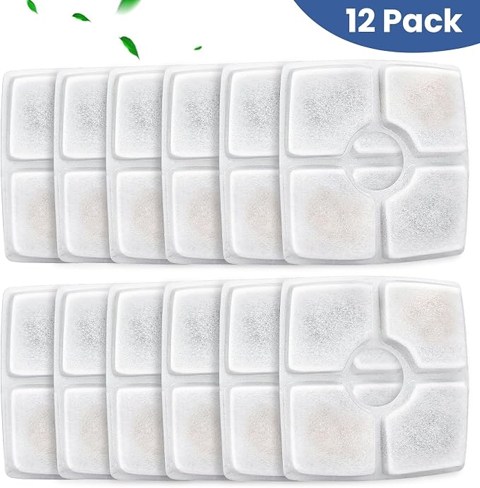 Cat Water Fountain Filter Replacement, 12 Pack Cat Fountain Filters Compatible with Square 84oz/2.5L Automatic Pet Fountain Dog Water Dispenser, 3 Filtration System Replacement Pet Filters
