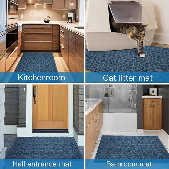 UPSKY Waterproof Cat Litter Mat Large 35" x 24" Soft on Kitty Paws, Blue | Litter Box Mat, Cat Litter Mat Litter Trapping Mat, Waterproof Scatter Control, For Indoor Cats, Easy to Clean