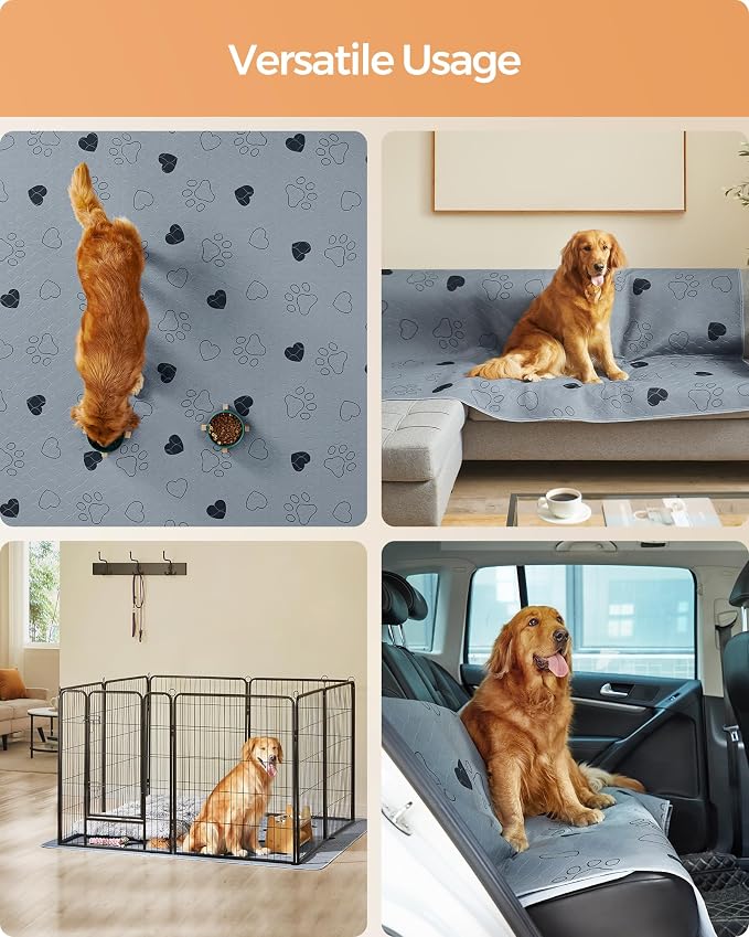 Feandrea Washable Pee Pads for Dogs, Waterproof, 72 x 72 Inches, 1 Pack | Reusable Pet Training Pads for Cats, Rabbits, XL, Leakproof, Non-Slip, Super Absorbent, Gray, ISLAND Collection UPTD072G01