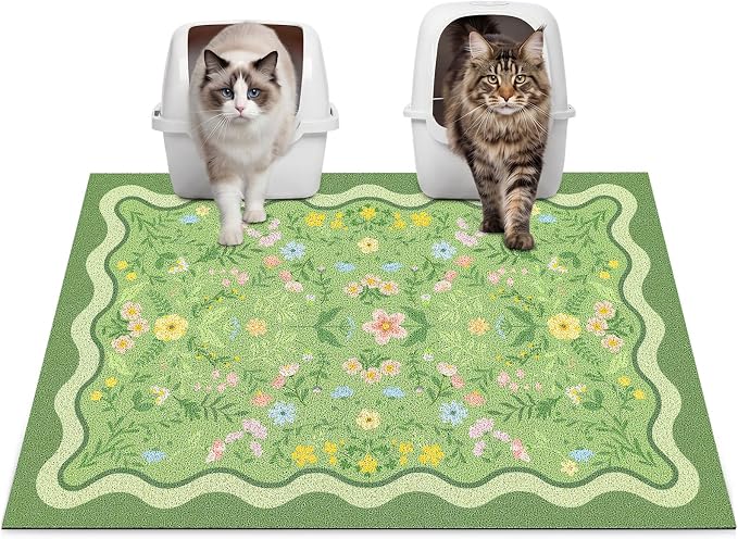 Glittme Cat Litter Mat, 33"x22" Non-Slip Washable Trapping Mat for Cats | Litter Trapping Mat With Thick PVC Coil To Catch Scatter, Soft On Paws And Waterproof Bottom To Protect Floors