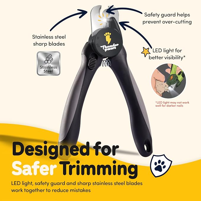LED Dog Nail Clippers with Light Illumination, Trimmers with Protective Guard, Safety Lock and Nail File - Suitable for Large and Small Dogs & Cats (Grey)