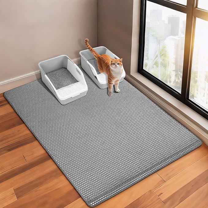 GRELY Cat Litter Mat,XL47''X 28'' Extra Large Litter Trapping Mat Kitty Rug | Kitty Litter Box Mat,Double Layer Cats Rug for Pet, Litterbox Mats for Floor,Waterproof Urine Proof,Non-Slip