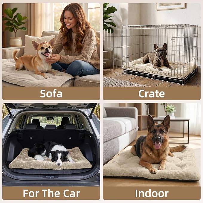 Dog Bed 36" for Metal Crate Pad,Washable Sleeping Mat for Medium/Large Pets | Soft faux rabbit fur, non-slip,machine wash/dry, plush cushioning, for crates, floors & travel, multiple sizes for all breeds
