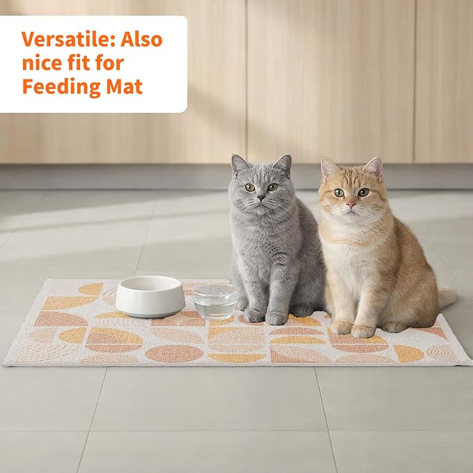 Cat Litter Mat 33" x 22" for Litter Box, Non-Slip Washable Floor Mat with Litter Trapping Design, Scatter Control for Cats and Kittens, Orange