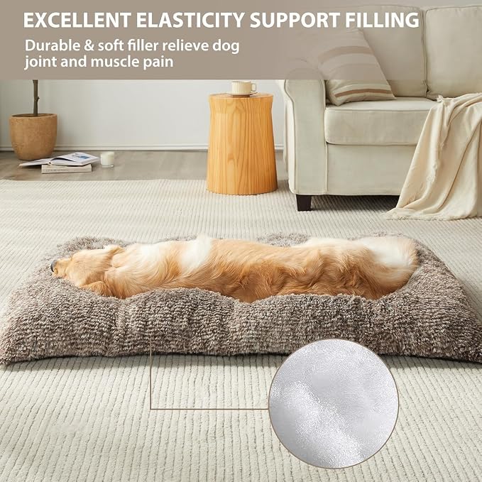 BFPETHOME Dog Bed for Large Dogs, Plush Kennel Pad for Sleeping &Ease Anxiety, Washable Mats with Anti-Slip Bottom - 53 x 36 inch