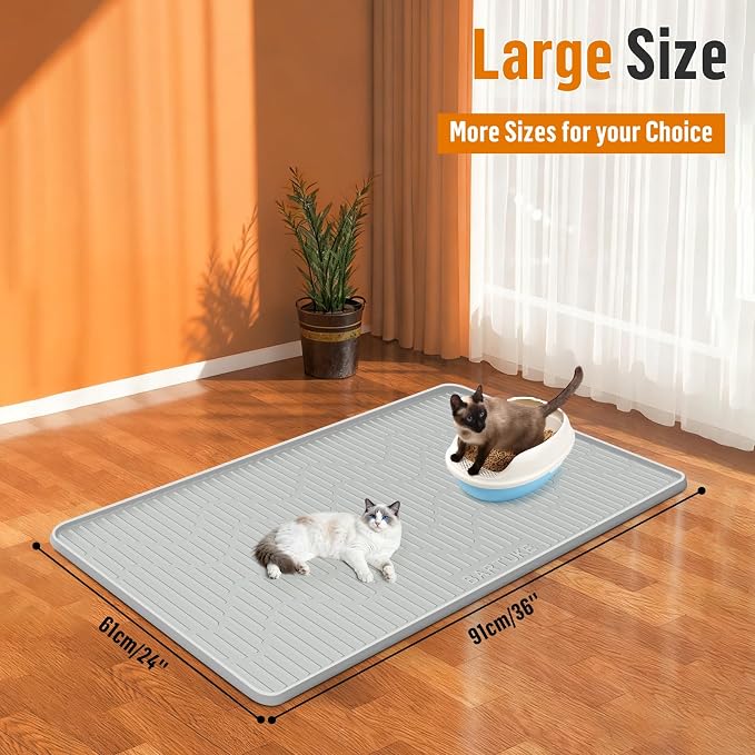 Silicone Cat Litter Box Mat 36"x 24" Extra Large Cat Rubber Mat | Cat Mat for Litter Box, Non-Slip, Waterproof Cat Litter Trapping Mat with Raised Edge, Kitty Litter Mat for Floor, Easy Clean