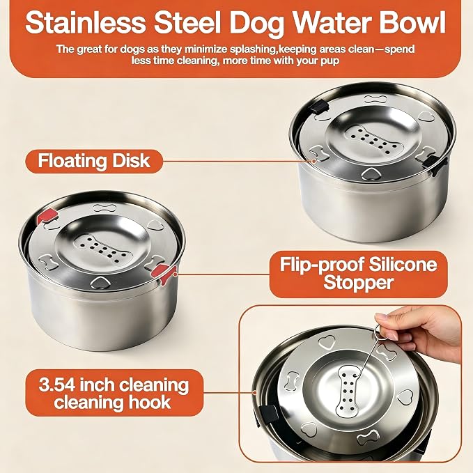 Marchul 3.3L Elevated Dog Water Bowl with Stand, Stainless Steel Floating Water Bowl, Splash-Proof Anti-Spill Design, Raised Feeder for Medium & Large Dogs, Easy Clean Pet Drinking Bowl