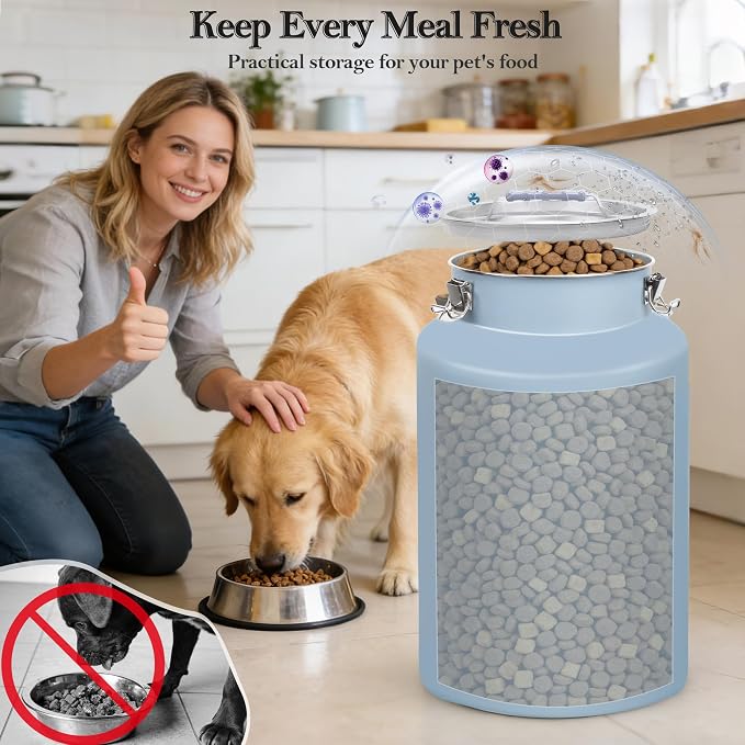 25lb Stainless Steel Dog Food Storage Container with Lid and Scoop | Airtight Metal Pet Food Storage, Large Capacity, Durable, Rust-Proof, Moisture-Proof, Keeps Kibble Fresh for Daily Use