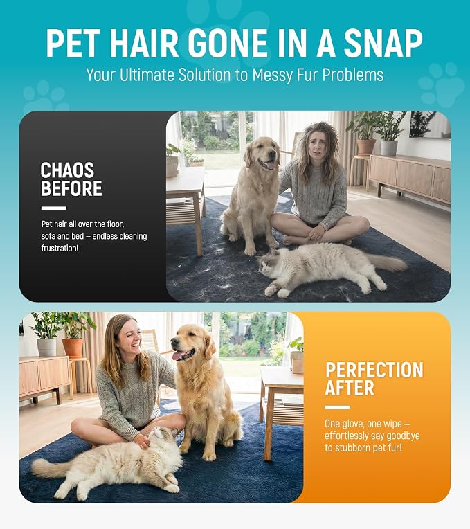 Pet Hair Removal Glove for Dogs & Cats - Upgraded Reusable Electrostatic Pet Hair Glove, Pet Hair Remover Tool for Laundry, Couch, Carpet & Car Seat, Gentle Grooming Mitt