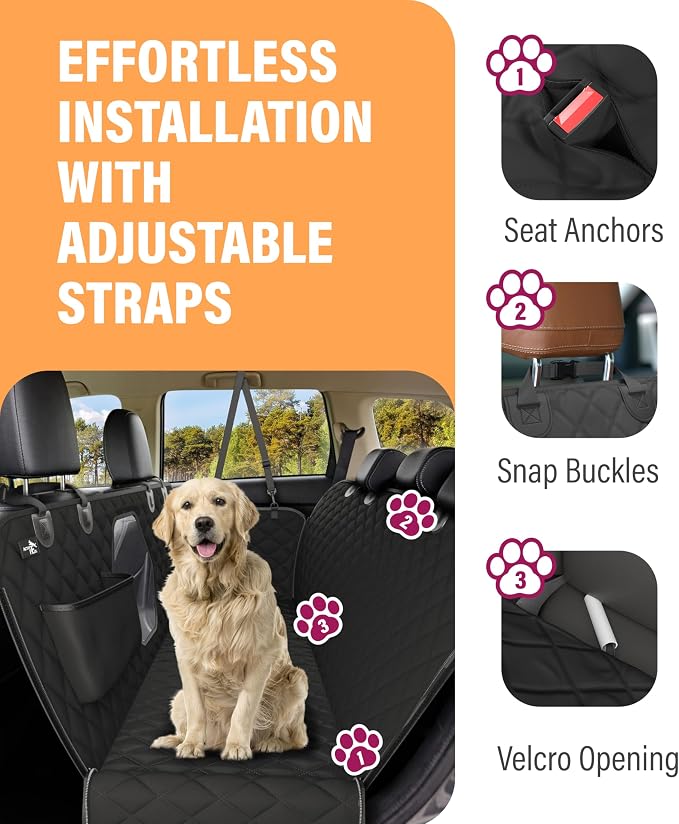 Active Pets Dog Car Seat Cover Car Seat Protector- Dog Seat Cover for Back Seat of SUVs, Trucks, Cars - Waterproof & Convertible Vehicle Hammock for Car Backseat - Mesh Window- Blue, XL