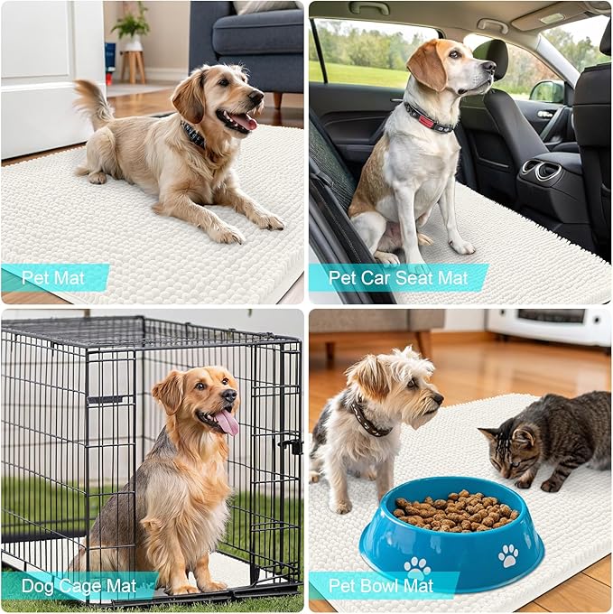 OLANLY Dog Door Mat for Muddy Paws 59x20, Super Absorbent Chenille Mud Mat | Ivory, Absorbs Moisture and Dirt, Non-Slip Machine Washable Doormat, Quick-Drying Indoor Entryway Floor Carpet for Dogs