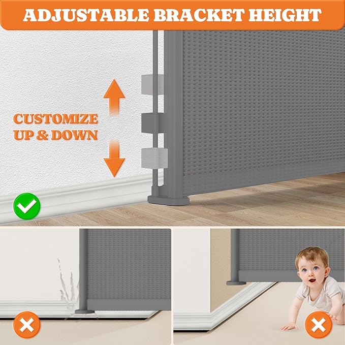 Upgrade 120" Retractable Baby Gates Extra Wide with Reinforced Strips, Mesh Retractable Dog Gate for Garage, 41" Tall Retractable Gate Indoor Outdoor for Pet and Baby-Grey