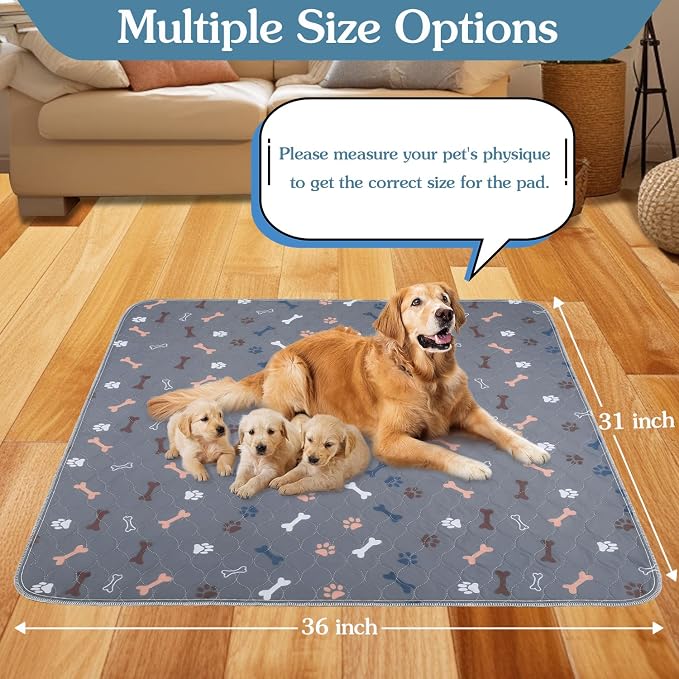 Washable Pee Pads for Dogs, 2 Pack Reusable Puppy Pads, 31"x36" | Super Absorbent, Waterproof & Leakproof, Non-Slip Bottom, Machine Washable, For Floors, Beds, Couches, Crates, Carpets, Cars