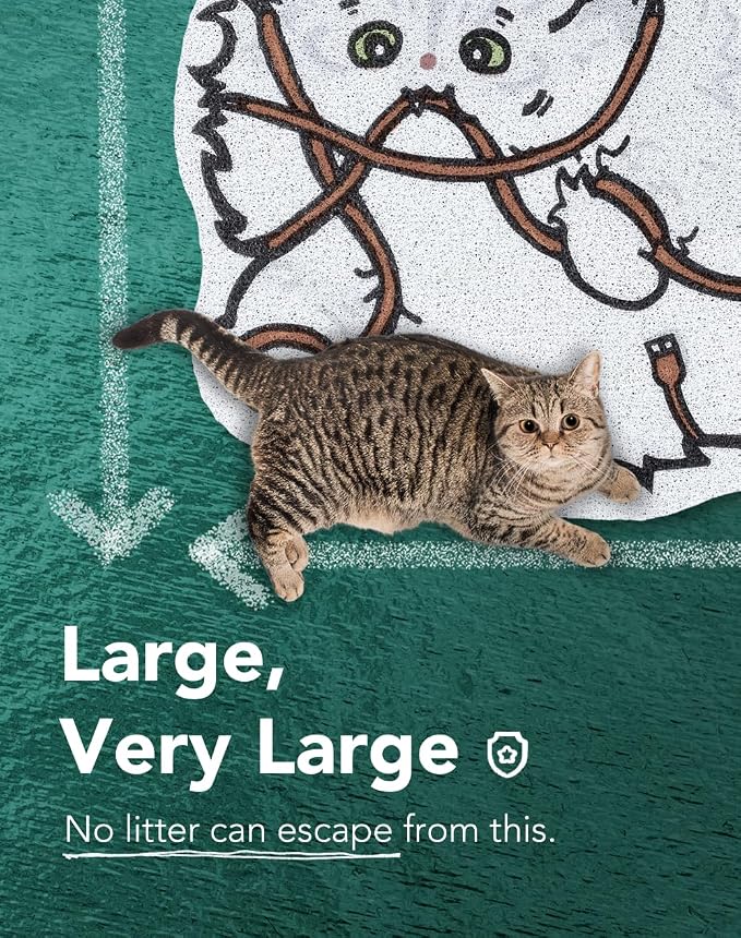 Lukamoo® Cute Cat Litter Mat (30’’x20’’), Extra-Large/XL, for Kitty Litter & Cute Cat Litter Box, Litter Trapping Mat (Long Hair White)