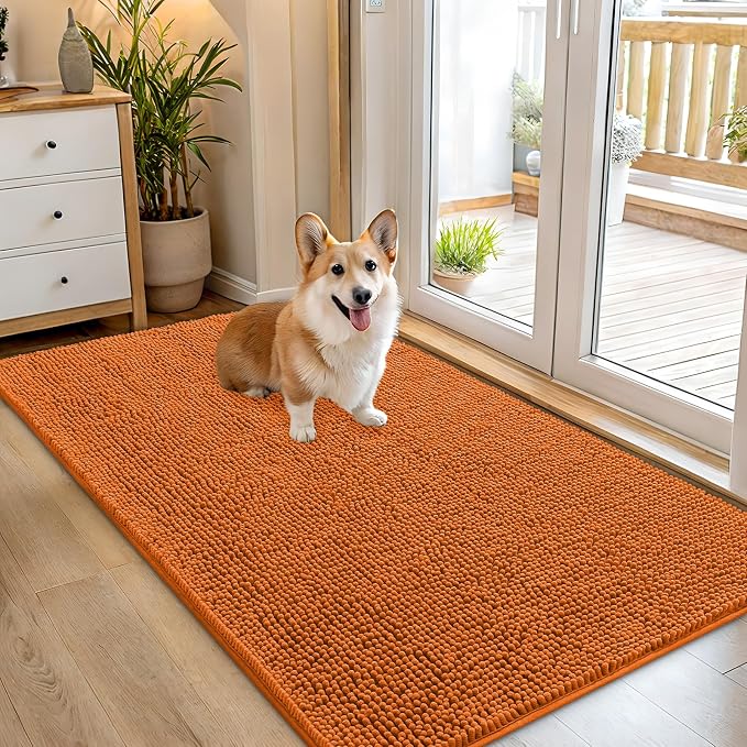 OLANLY Dog Door Mat for Muddy Paws 54x32, Super Absorbent Chenille Mud Mat | Clay, Absorbs Moisture and Dirt, Non-Slip Machine Washable Doormat, Quick-Drying Indoor Entryway Floor Carpet for Dogs