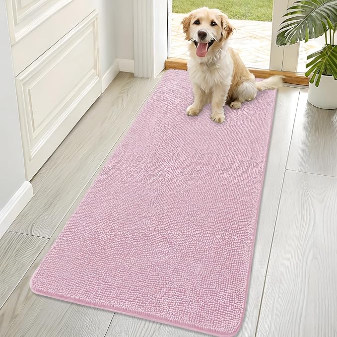 OLANLY Dog Door Mat for Muddy Paws 70x32, Super Absorbent Chenille Mud Mat | Dusty Rose, Absorbs Moisture and Dirt, Non-Slip Machine Washable Doormat, Quick-Drying Indoor Entryway Floor Carpet for Dogs