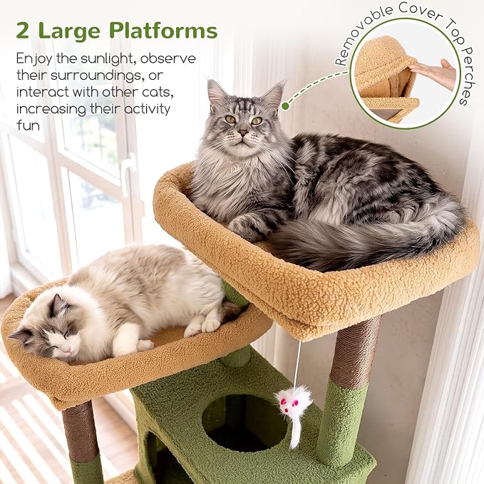 Globlazer 83inch Sturdy Cactus Multi-Level Tall Cat Tower, S83G, Green | Extra Large Heavy Duty Cat Tree for Indoor Large Adult Cats Kittens with 2 Cat Condo, 8 Scratching Post, 2 Hammock