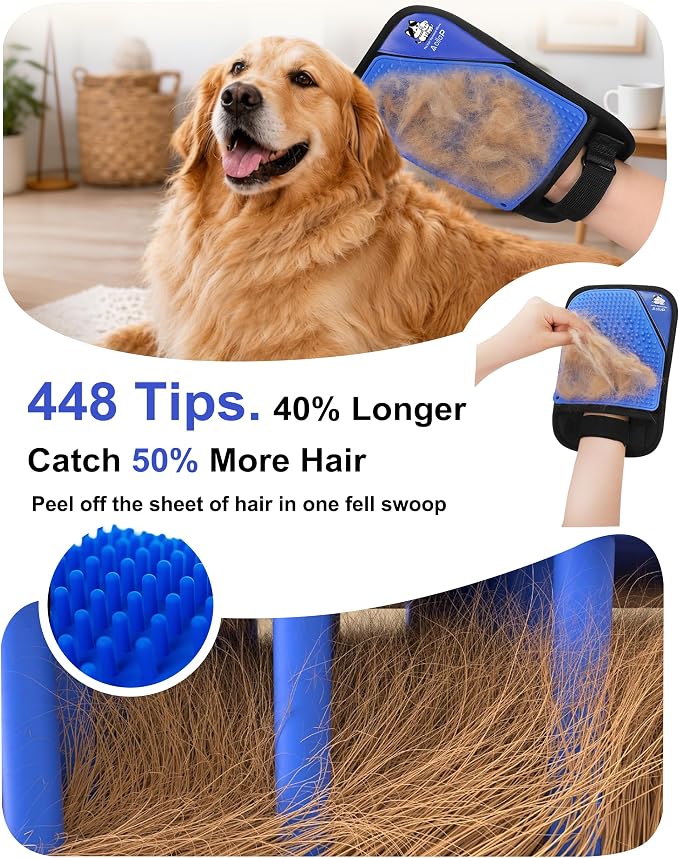 Pet Hair Remover for Furniture, 2-in-1 Pet Hair Removal Glove for Cats Dogs | 5-Finger Design Reusable & Detachable Electrostatic Magic Brush Pet Hair Remover Tools for Carpet, Couch, Car Seat