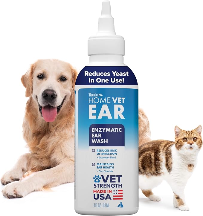 TropiClean HomeVet Enzymatic Dog Ear Cleaner, Vet Recommended, 2oz