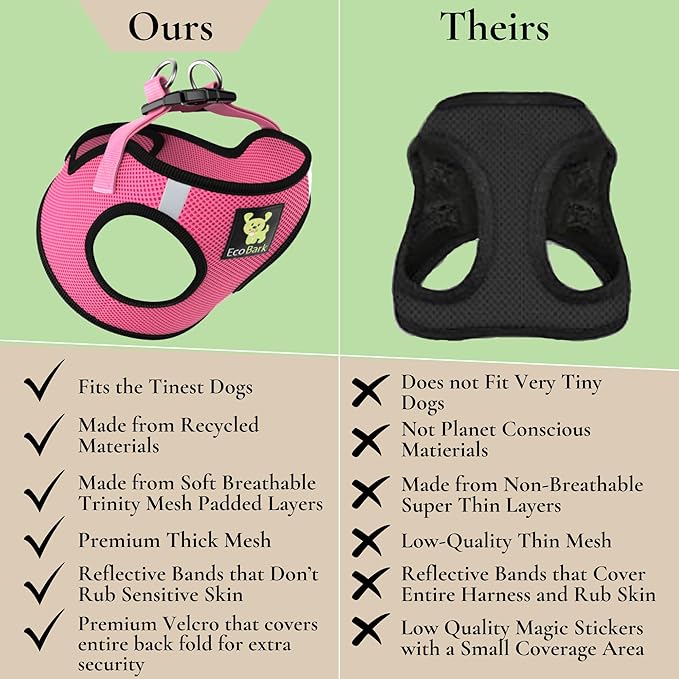 EcoBark Premium Teacup Dog Harness - Luxury Soft Tiny and Toy Breed Harness for Puppy - Mini Step in Vest Body Halter Under 5 lbs (Bubblegum Pink, XXXS)
