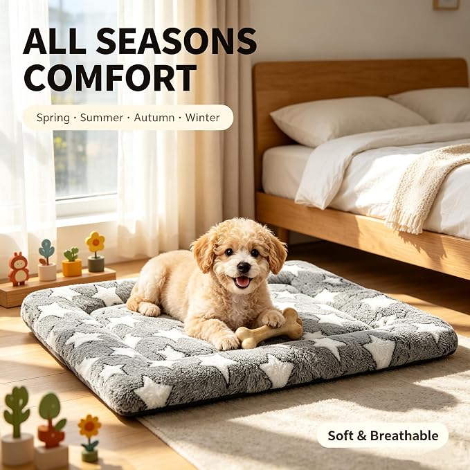Dog Bed Mat - Comfortable Kennel Pad, Multi-Purpose Crate Bed for Dogs & Cats, Soft Support (Gray, S(24 * 18 * 1.5))