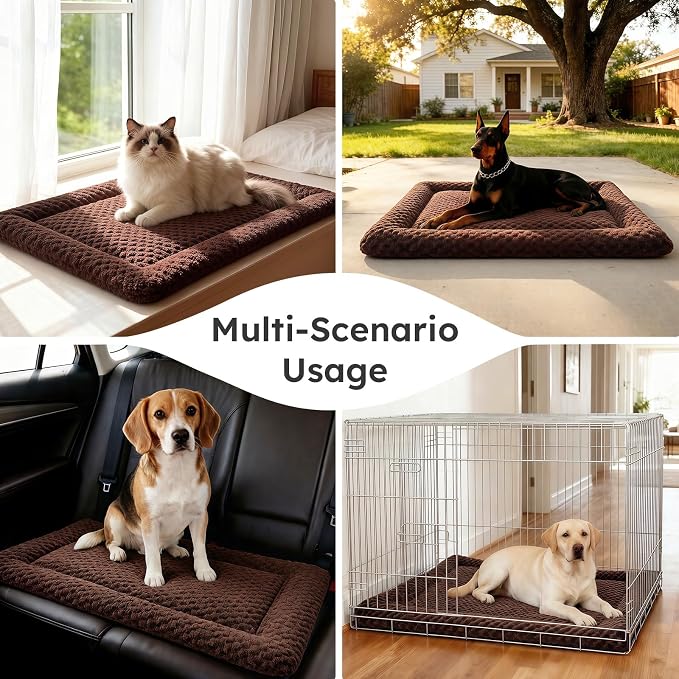Dog Bed Mat, Dual-Sided Dog Crate Bed Mat - Ultra Soft & Machine Washable Kennel Pad for Cats and Extra Small Dogs, All-Season Comfort Pet Bed for Crates, Travel, and Home, Brown, 18 x 14 Inch