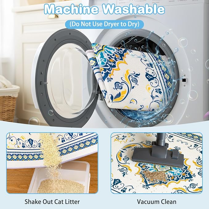 2 Pack Washable Cat Litter Mat 48"x36" Waterproof Trapping Pad | Kitty Litter Box Mat Featuring A Non-Slip Base And Decorative Design To Trap Scatter For Home Floor Protection