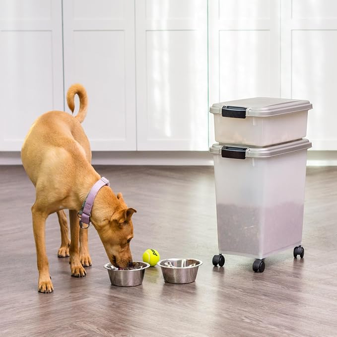 IRIS USA Dog Food Storage Container, Up to 30+11 lbs, Gray/Dark Gray | Made in the USA, Includes 2-Cup Scoop & Wheels, Airtight Seal, BPA-Free, Bird Seed, Cat food, Cat Litter, Treats, Toys