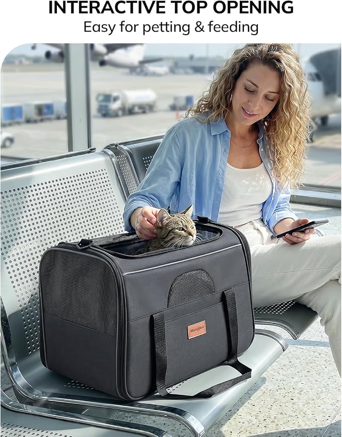 Morpilot Airline Approved Cat Carrier, 16.5" x11" x11" Soft-Sided Pet Travel Carrie with 4-Sided Mesh Ventilation for Cats & Puppies up to 15lbs (Dark Gray)