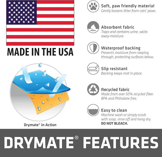 Drymate Cat Litter Box Mat Litter Trapping Mat Dark Grey, 28x36 XL, 2-Pack | Waterproof, Urine-Proof, Absorbent, Machine Washable, Soft on Paws, Contains Mess, Protects Floors, Kitten Supplies, USA Made