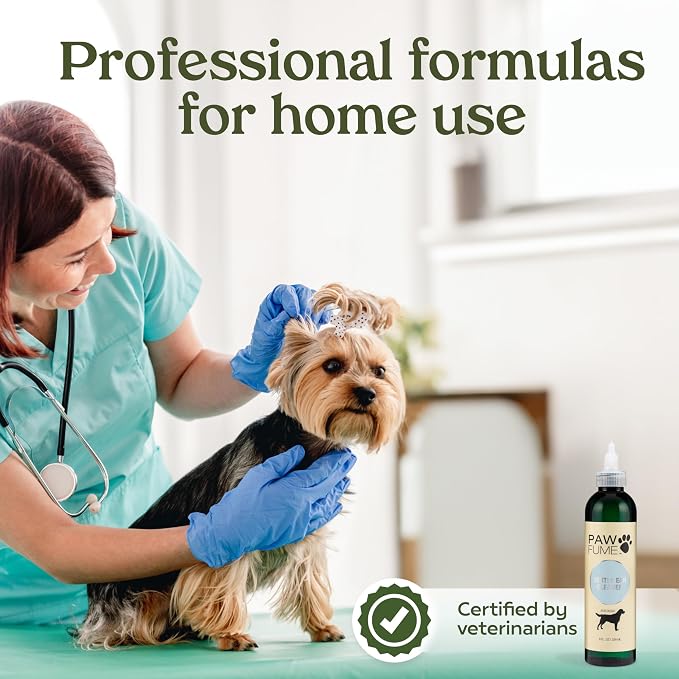 Pawfume Dog Ear Cleaner Solution, 4-Pack | Soothe itchy ears with St. John’s Wort & almond extracts, vet-certified, alcohol-free Dog Ear Wash for all breeds