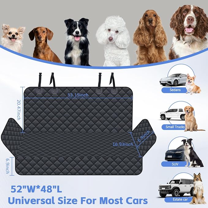 JSTHT Dog Car Seat Cover for Back Seat, Waterproof Bench Seat Cover Protector Nonslip Durable Soft Pet Dog Back Seat Cover for Car, Truck, & SUV, Universal Size (Black)