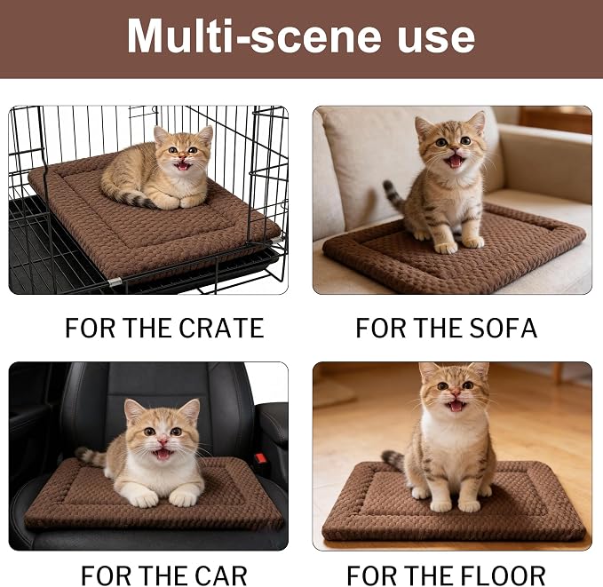 Dog Bed Mat – Soft & Comfortable Dog Kennel Pad for Crate – Durable Crate Bed & Mat for Dogs & Cats (Dark Brown, XS(18"*14"*1.5"))