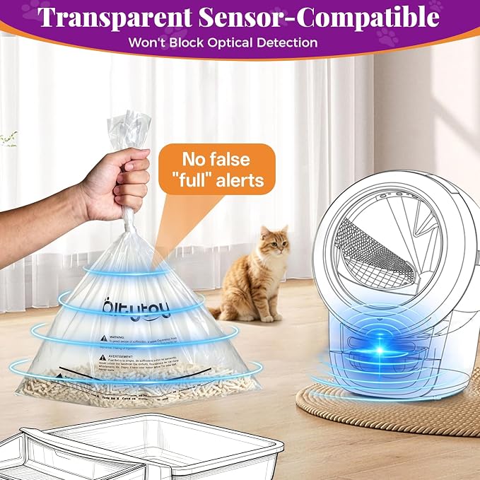 180 Pack Cat litter Bags Fit Litter Box Robot 5/4/3 Waste Bags,30LBS Heavy Duty Automatic Litter Box Liners,Transparent,Sensor-Compatible,9-11 Gallon,Leak-Proof,Replacement Cat Waste Liners