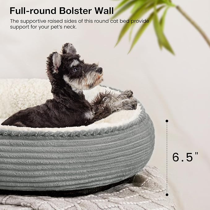 Love's cabin Round Donut Cat and Dog Cushion Bed, 24in Pet Bed for Small or Medium Dogs, Anti-Slip & Water-Resistant Bottom, Soft Durable Fabric Pet Beds, Washable Calming Cat Bed Light Grey