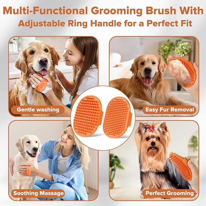 Augwind 6PCS Grooming & Bath Supplies for Dogs, Cats | Dog Washing Gloves | Dog Bath Brush | Dog Shower Brush | Pet Grooming Gloves | Dog Grooming kit | Pet Supplies for Showerhead & Sprayer (Orange)