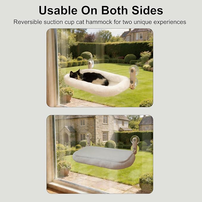 YGP Foldable Cat Hammock for Window- Heavy Duty Cat Window Seat | 40lbs High Load Capacity, 4 Strong Suction Cups & No Drilling. Cat window seat for cats inside.