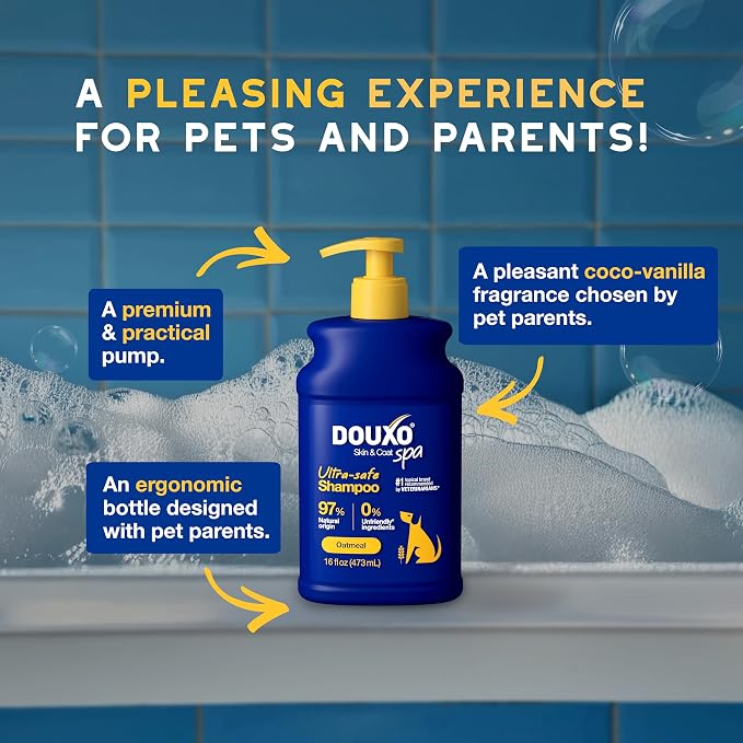 DOUXO SPA Oatmeal Dog Shampoo, 16 fl oz | Moisturizes the Skin, Leaves the Coat Soft and Radiant, Ultra-Safe