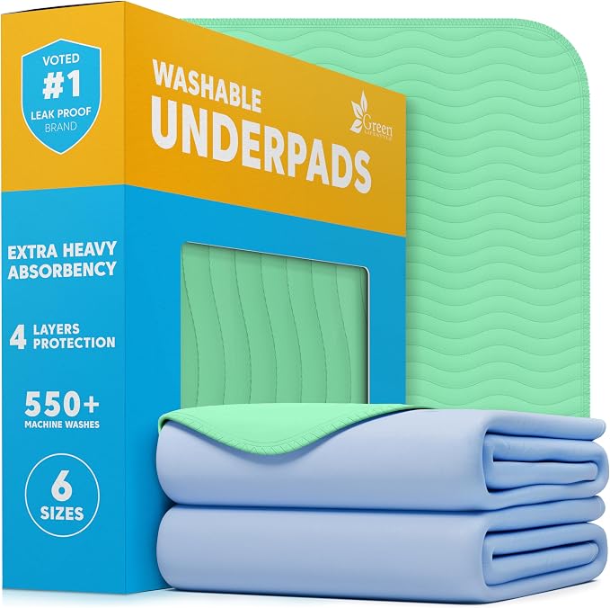 GREEN LIFESTYLE® Washable Underpads - Heavy Absorbency Reusable Bedwetting Incontinence Pads for Kids, Adults, Elderly, and Pets - Toddler Mattress Pads for Bed, Sofa, Floor (Pack of 2 - 48x48)