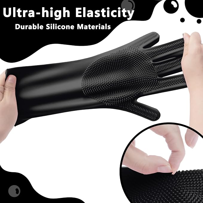 Pet Grooming Gloves—Dog Washing Gloves with High-Density Teeth | Dog Bath Scrubber with Enhanced Five Finger Design, Silicone Gloves for Dogs and Cats Bathing, Massage (Dark)