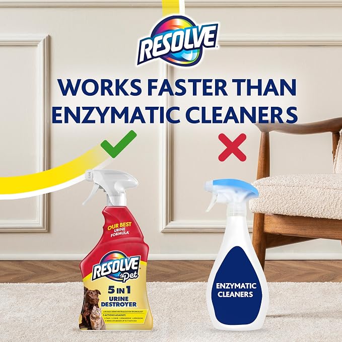 Resolve 5-in-1 Urine Destroyer Carpet Cleaner Spray – Urine Eliminator for Pet Stains & Odors Up to 7 Days Old, 22oz