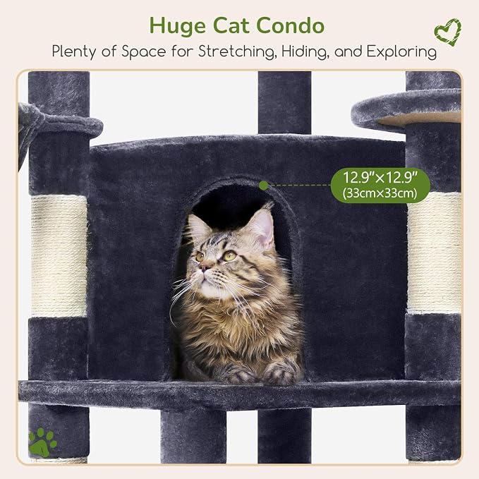 Globlazer Corner Cat Tree Tower with Scratching Post, C51, Dark Grey | 51in Space-Saving Multi-Level Cat Condo for Indoor Cats with Hammock, Large Top Perch for Large Cats, Cozy Cat Cave